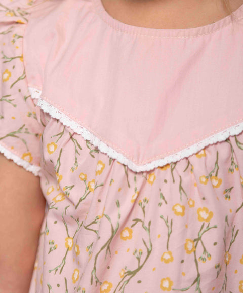Blusa Manga Corta Para Bebé Niña En Popelina Color Rosada Estampada