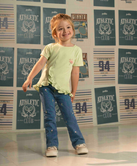 Camiseta Manga Corta Para Bebe Niña En Licra Color Verde Manzana