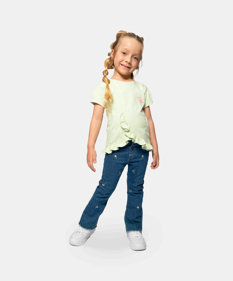 Camiseta Manga Corta Para Bebe Niña En Licra Color Verde Manzana