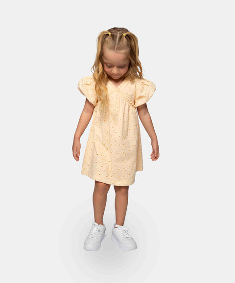 Vestido Manga Corta Para Bebe Niña En Popelina Color Amarillo