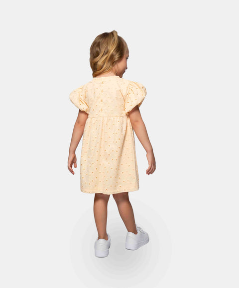 Vestido Manga Corta Para Bebe Niña En Popelina Color Amarillo