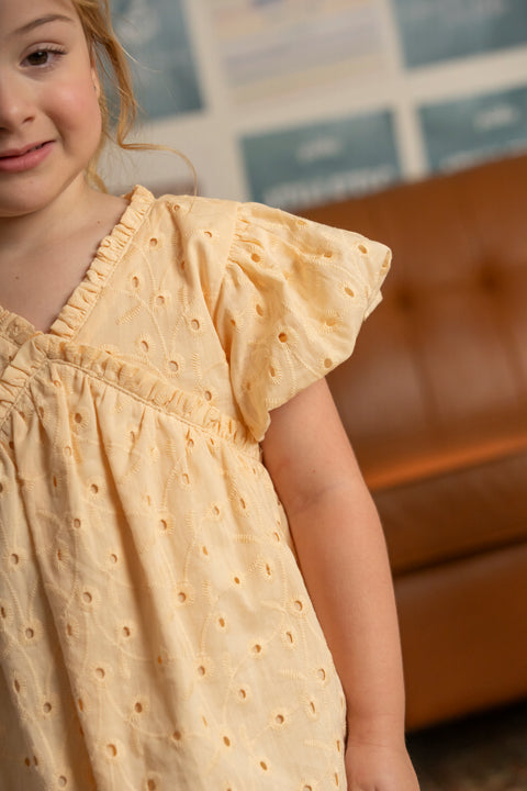 Vestido Manga Corta Para Bebe Niña En Popelina Color Amarillo