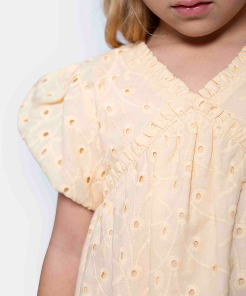 Vestido Manga Corta Para Bebe Niña En Popelina Color Amarillo