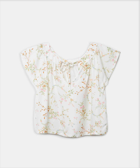 Blusa Manga Corta Para Niña En Twill Color Marfil