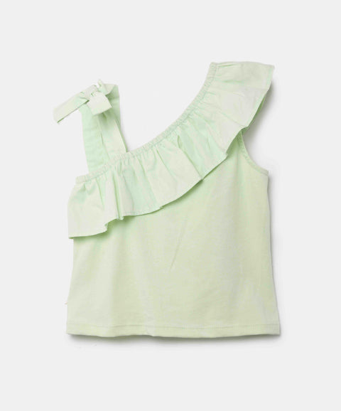 Camiseta Asimétrica Para Niña En Licra Color Verde Manzana