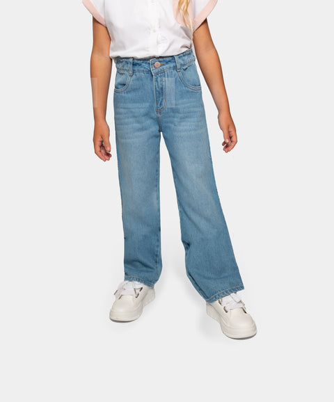 Jean Wide Leg Para Niña En Denim Tono Medio Claro
