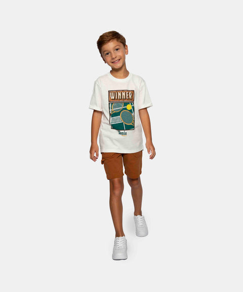 Camiseta Manga Corta Para Niño Color Marfil