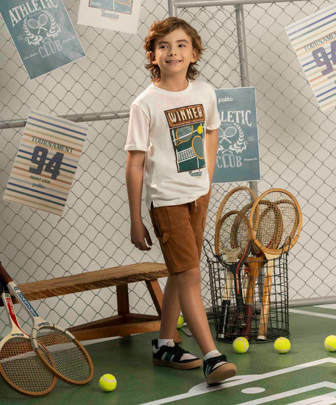 Camiseta Manga Corta Para Niño Color Marfil