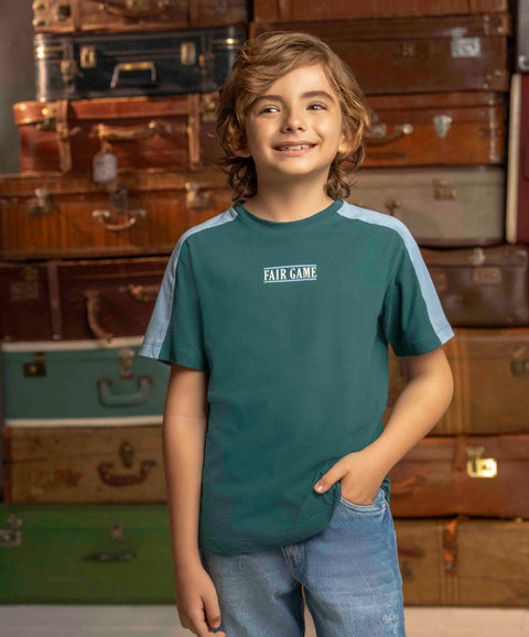 Camiseta Manga Corta Para Niño En Tela Suave Color Verde Esmeralda