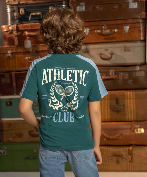 Camiseta Manga Corta Para Niño En Tela Suave Color Verde Esmeralda