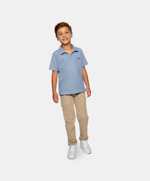 Camiseta Tipo Polo Niño En Algodón Color Azul Claro