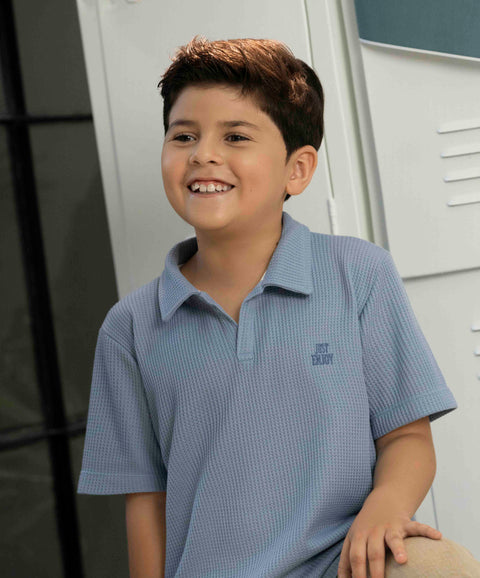 Camiseta Tipo Polo Niño En Algodón Color Azul Claro