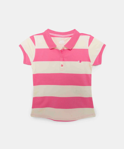 Camiseta Tipo Polo Para Niña En Algodón Color Rosado Con Rayas
