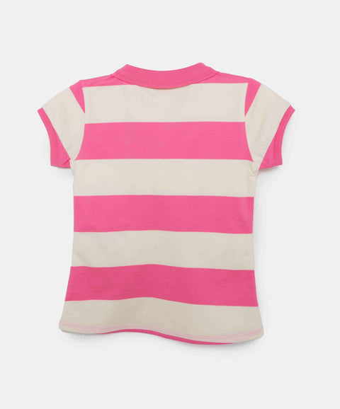 Camiseta Tipo Polo Para Niña En Algodón Color Rosado Con Rayas