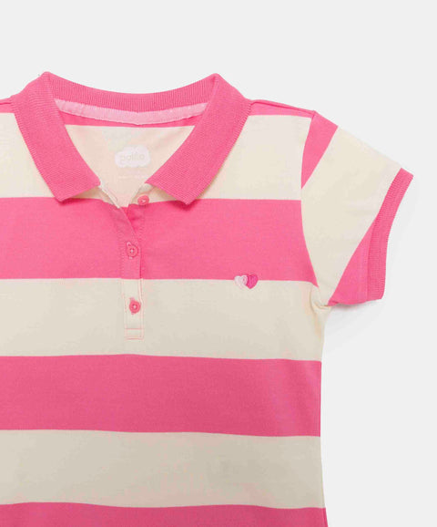 Camiseta Tipo Polo Para Niña En Algodón Color Rosado Con Rayas