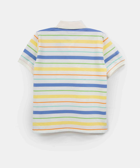 Camiseta Tipo Polo Niño En Algodón Color Marfil Con Rayas
