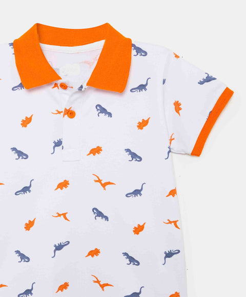 Camiseta Tipo Polo Para Bebé Niño En Algodón Color Blanco Estampado