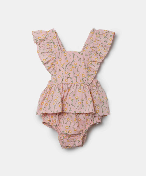 Mameluco Estampado Para Recién Nacida En Popelina Color Rosado Pastel