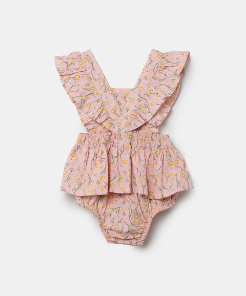 Mameluco Estampado Para Recién Nacida En Popelina Color Rosado Pastel