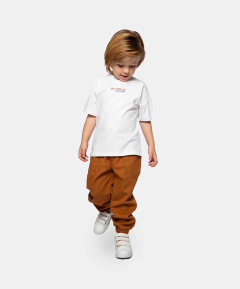 Conjunto De Camiseta Y Pantalón Para Bebé Niño Color Marfil Y Cafe