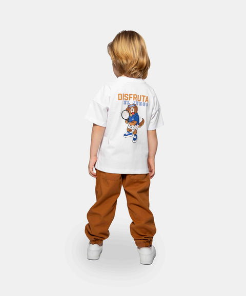 Conjunto De Camiseta Y Pantalón Para Bebé Niño Color Marfil Y Cafe