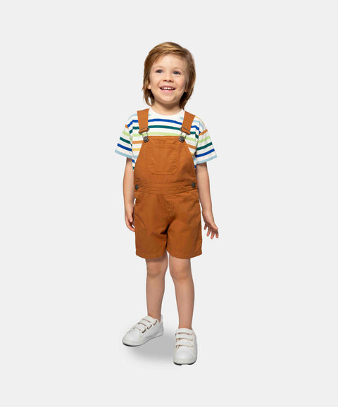 Conjunto De Camiseta Y Overol Para Bebé Niño Color Marfil Y Cafe