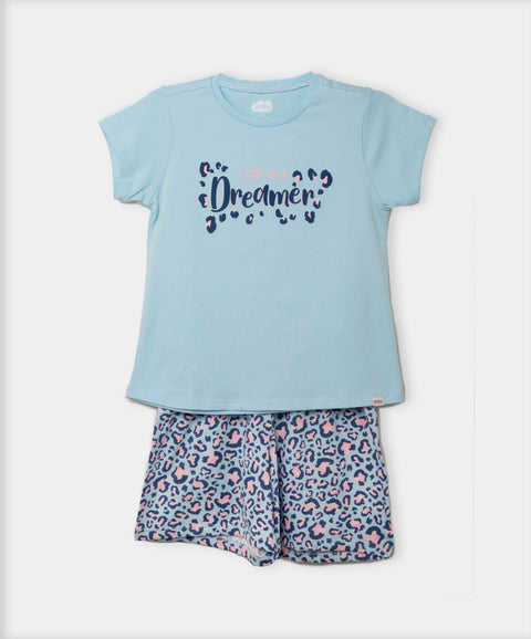 Pijama Manga Corta Y Short Para Niña En Licra Color Azul