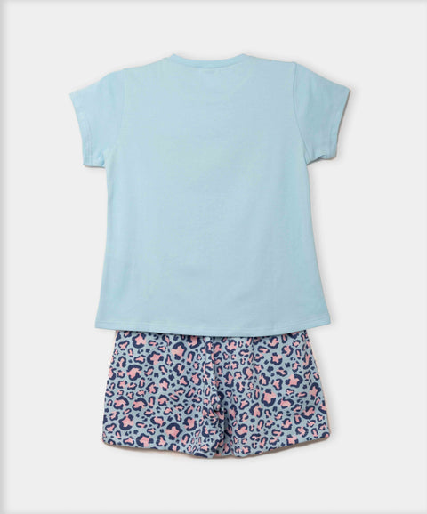 Pijama Manga Corta Y Short Para Niña En Licra Color Azul