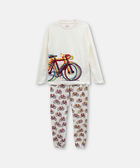 Pijama Manga Larga Y Pantalón Para Niño En Tela Suave Color Marfil