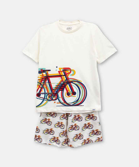 Pijama Manga Corta Y Short Para Niño En Tela Suave Color Marfil