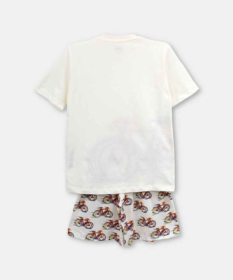 Pijama Manga Corta Y Short Para Niño En Tela Suave Color Marfil