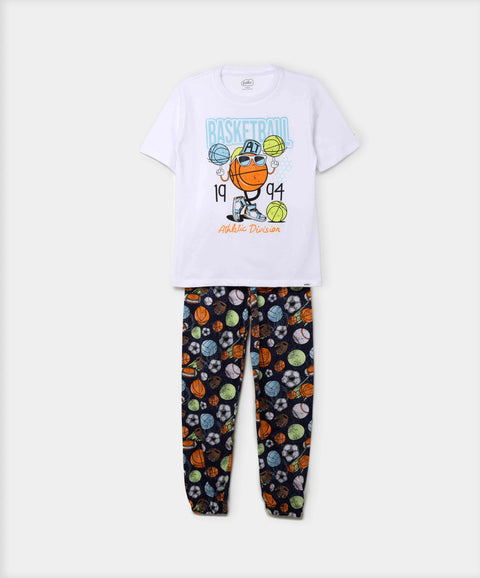 Pijama Manga Corta Y Pantalón Para Niño Color Azul Oscuro Y Blanco