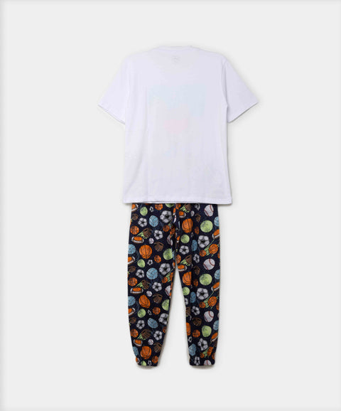 Pijama Manga Corta Y Pantalón Para Niño Color Azul Oscuro Y Blanco