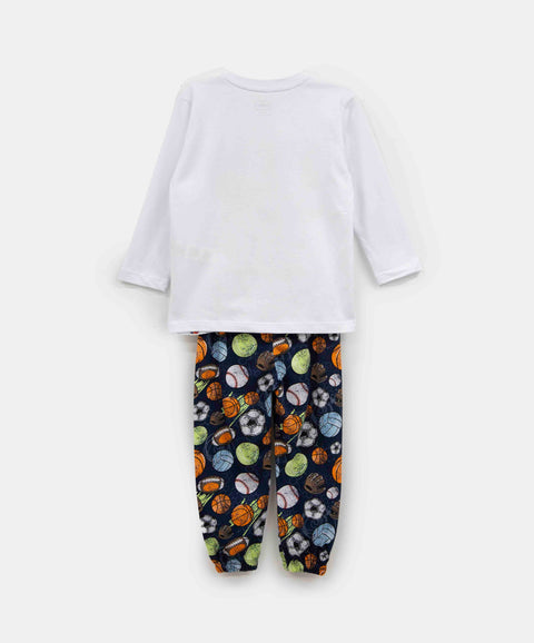 Pijama Manga Larga Y Pantalón Para Bebé Niño Color Blanco Y Azul Oscuro