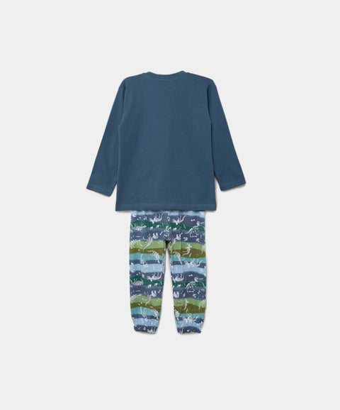 Pijama Manga Larga Y Pantalón Para Bebé Niño En Tela Suave Color Azul