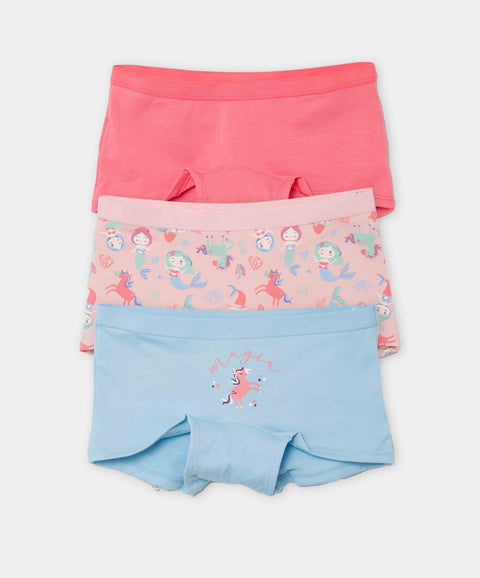 Paquete De Panties X 3 Para Niña En Algodón Color Coral Rosado Y Azul
