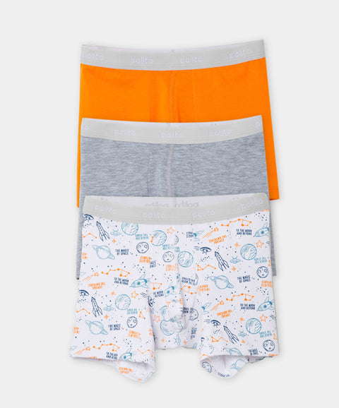 Paquete De Bóxer X 3 Para Niño En Algodón Color Naranja Gris Y Blanco