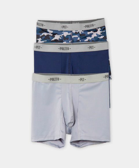 Paquete De Bóxer X 3 Para Niño En Microfibra Color Azul Y Gris