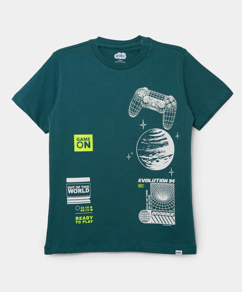 Camiseta Manga Corta Para Niño En Tela Suave Color Verde Oscuro