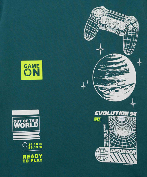 Camiseta Manga Corta Para Niño En Tela Suave Color Verde Oscuro