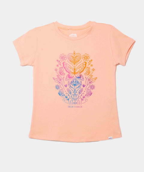 Camiseta Manga Corta Para Niña En Licra Color Mandarina