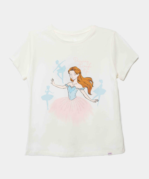 Camiseta Manga Corta Para Niña En Licra Color Marfil
