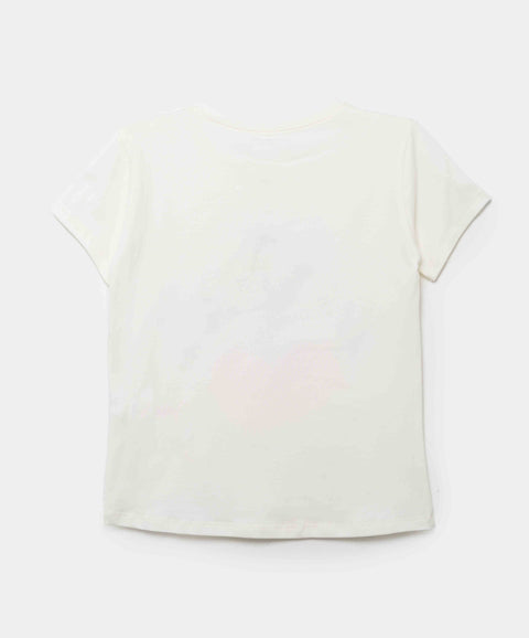 Camiseta Manga Corta Para Niña En Licra Color Marfil
