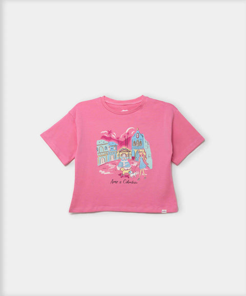 Camiseta Oversize Manga Corta Para Niña En Licra Color Rosado
