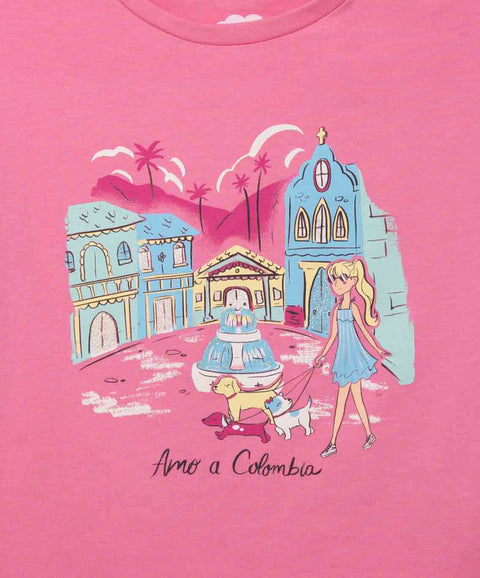 Camiseta Oversize Manga Corta Para Niña En Licra Color Rosado