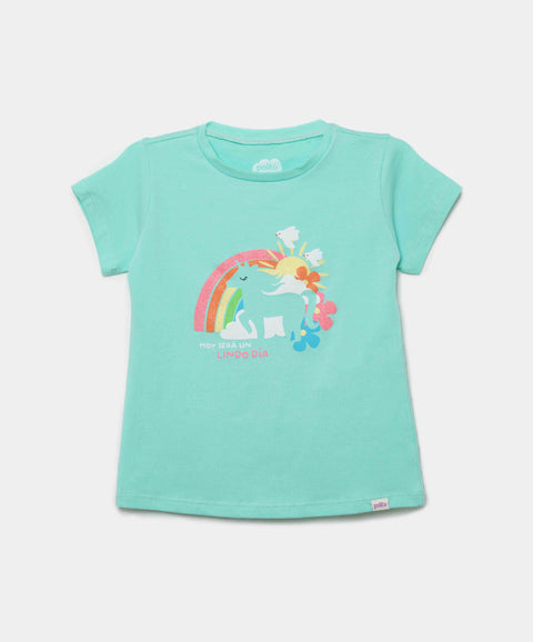 Camiseta Manga Corta Para Bebe Niña En Licra Color Verde Agua