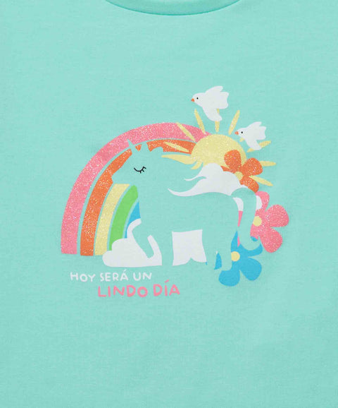 Camiseta Manga Corta Para Bebe Niña En Licra Color Verde Agua