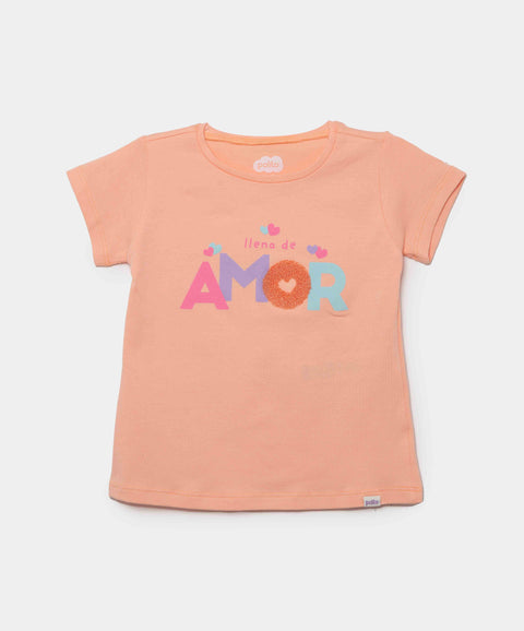 Camiseta Manga Corta Para Bebe Niña En Licra Color Mandarina