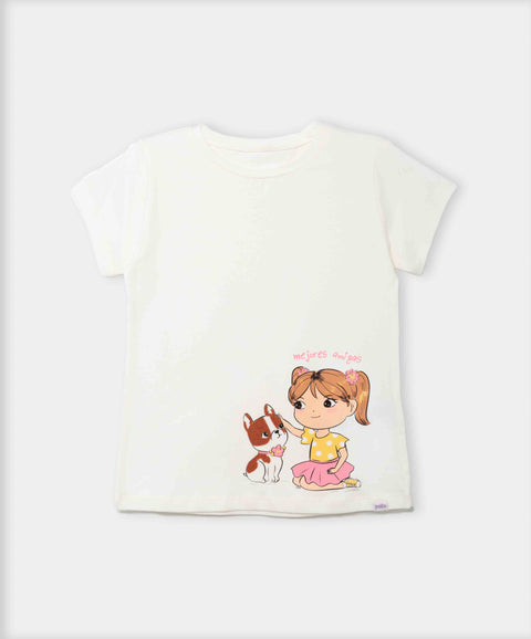 Camiseta Manga Corta Para Bebe Niña En Licra Color Marfil