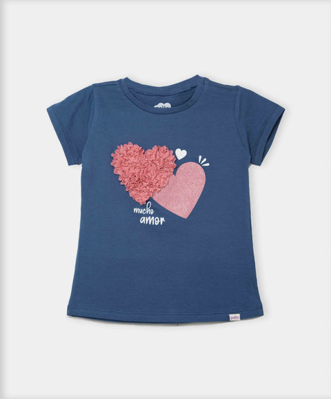 Camiseta Manga Corta Para Bebe Niña En Licra Color Azul Navy